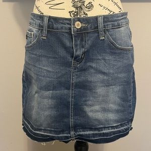 KanCan Jean Mini Skirt with Frayed Hem